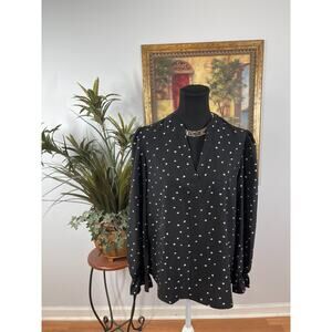 Shein Blouse Top Women' 8/10 Black Love Heart Print Romantic Whimsigoth Feminine